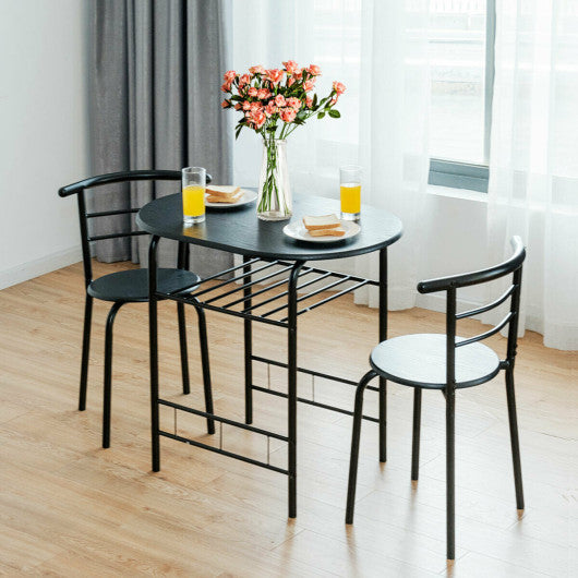 3 pcs Home Kitchen Bistro Pub Dining Table 2 Chairs Set-Black