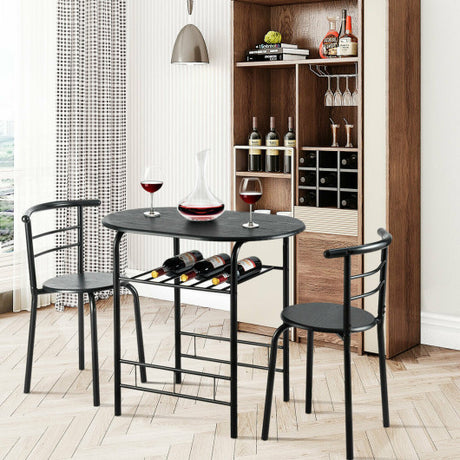 3 pcs Home Kitchen Bistro Pub Dining Table 2 Chairs Set-Black