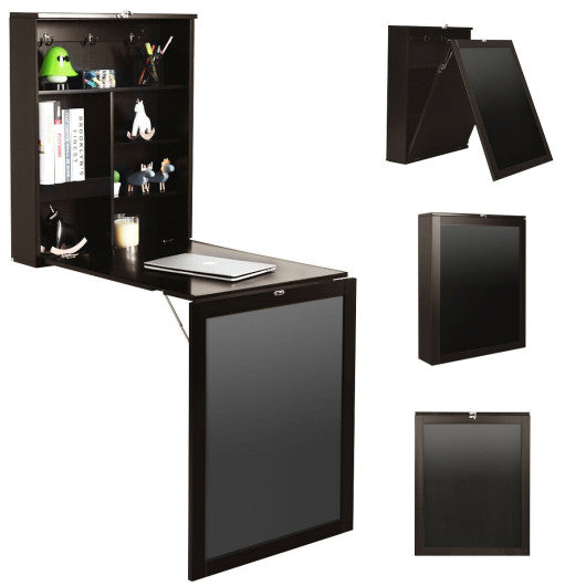 Convertible Wall Mounted Table with A Chalkboard-Brown