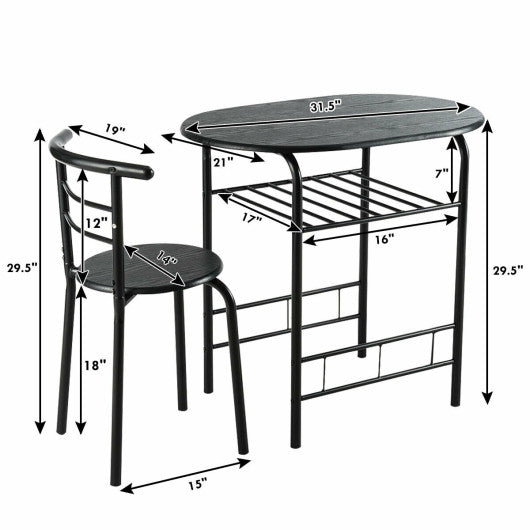 3 pcs Home Kitchen Bistro Pub Dining Table 2 Chairs Set-Black