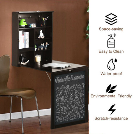 Convertible Wall Mounted Table with A Chalkboard-Brown