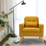 Linen Fabric Single Sofa Armchair with Waist Pillow for Living Room-Yellow