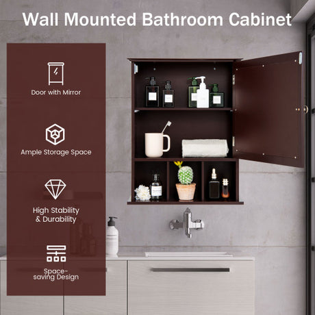 Wall Mounted and Mirrored Bathroom Cabinet-Brown