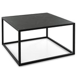 Modern Glass Square Coffee Table with Metal Frame for Living Room-Black