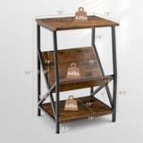 3-Tier Industrial Side Table with V-shaped Bookshelf for Living Room-Rustic Brown