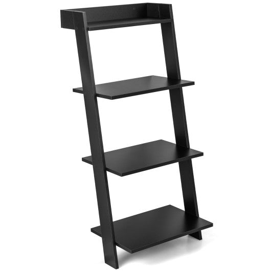 4-Tier Ladder Shelf with Solid Frame and Anti-toppling Device-Black