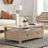 3-tier Coffee Table with 2 Drawers and 5 Support Legs-Natural