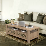 3-tier Coffee Table with 2 Drawers and 5 Support Legs-Natural