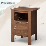 Compact Floor Farmhouse Nightstand with Open Shelf and Cabinet-Rustic Brown