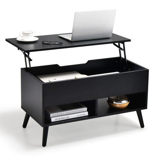 31.5 Inch Lift Top Coffee Table with Hidden Compartment and 2 Storage Shelves-Black