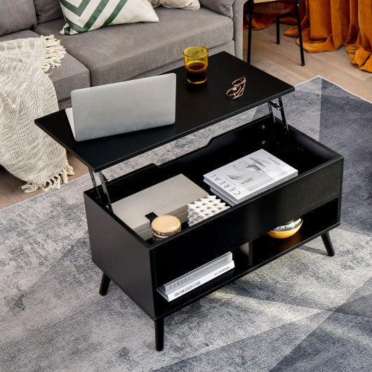 31.5 Inch Lift Top Coffee Table with Hidden Compartment and 2 Storage Shelves-Black