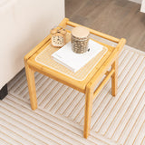 Bamboo Vanity Stool with Rattan Top and Reinforcement Bar-Natural