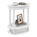 2-Tier Oval Side Table with Storage Shelf and Solid Wood Legs-White