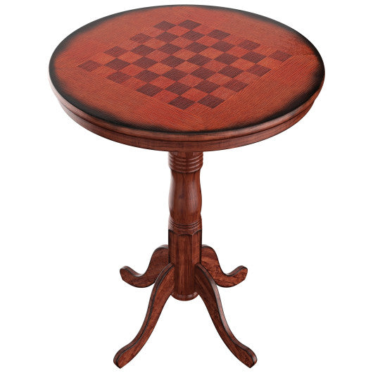 42 Inch Wooden Round Pub Pedestal Side Table with Chessboard