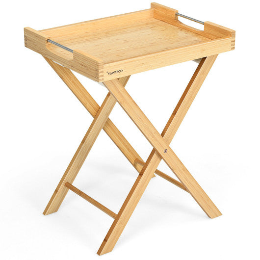 Bamboo Lipped Multi-Functional Snack Side Table-Natural