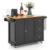 Kitchen Island Trolley Cart Wood with Drop-Leaf Tabletop and Storage Cabinet-Black