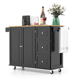 Kitchen Island Trolley Cart Wood with Drop-Leaf Tabletop and Storage Cabinet-Black