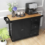 Kitchen Island Trolley Cart Wood with Drop-Leaf Tabletop and Storage Cabinet-Black