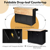 Kitchen Island Trolley Cart Wood with Drop-Leaf Tabletop and Storage Cabinet-Black