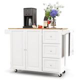 Kitchen Island Trolley Cart Wood with Drop-Leaf Tabletop and Storage Cabinet-White