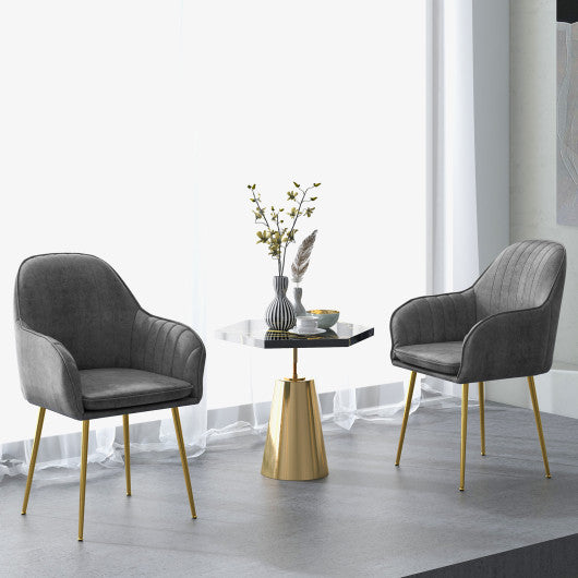 Accent Upholstered Arm Chair with Steel Gold Legs-Gray
