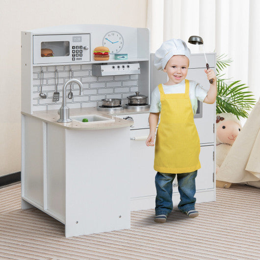Kids Kitchen Playset Conor Kitchen Toy with Realistic Microwave and Oven Stove-Black & White