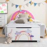 Kids Wooden Upholstered Toy Storage Box with Removable Lid-White