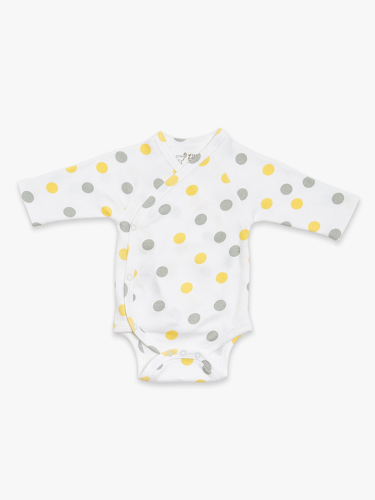 Organic Cotton Kimono Bodysuit - Yellow & Gray Polka dots by Little Moy