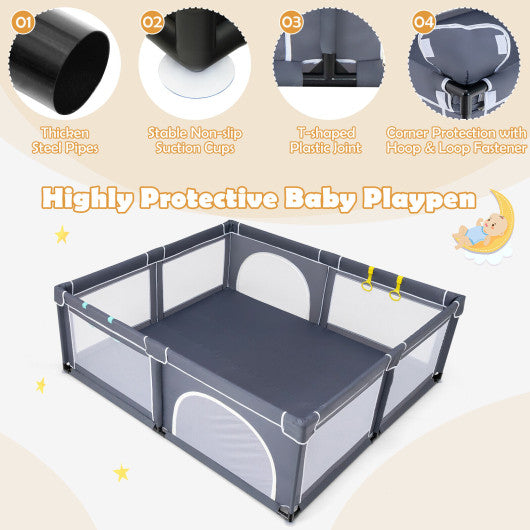 Large Infant Baby Playpen Safety Play Center Yard with 50 Ocean Balls-Dark Gray