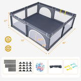 Large Infant Baby Playpen Safety Play Center Yard with 50 Ocean Balls-Dark Gray