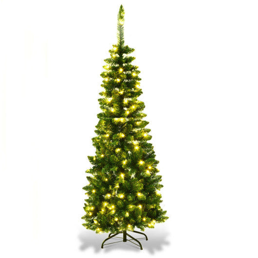 4.5 ft Pre-Lit Premium Hinged Artificial Fir Pencil Christmas Tree with LED Lights-Green