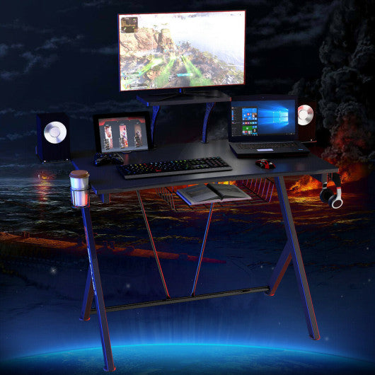 Multifunctional E-Sport Gaming Desk with Headset Hook and Cup Holder