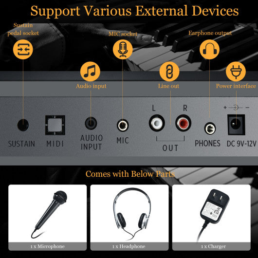 61-Key Electronic Keyboard Piano Set with Full Size Lighted Keys