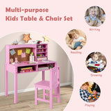Kids Desk and Chair Set with Hutch and Bulletin Board for 3+ Kids-Pink
