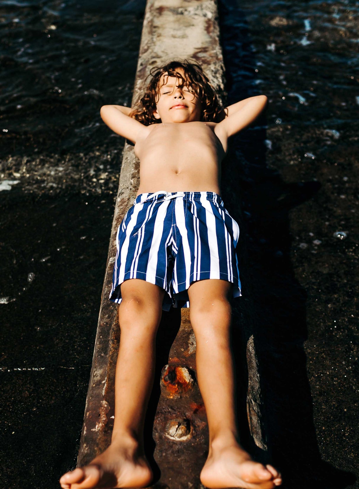 Navy Stripes - Kids Swim Trunks by Bermies