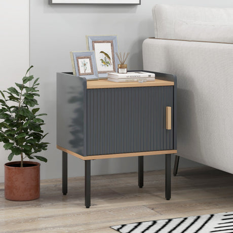 Nightstand Bedside End Table with Door Cabinet for Living Room Bedroom-Gray