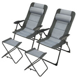 Set of 2 Patiojoy Patio Folding Dining Chair with Ottoman Set Recliner Adjustable-Gray