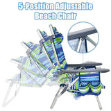 2-Pack Folding Backpack Beach Chair 5-Position Outdoor Reclining Chairs with Pillow-Blue