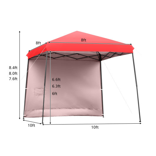 10 x 10 Feet Pop Up Tent Slant Leg Canopy with Detachable Side Wall-Red