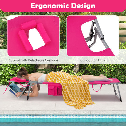 Folding Beach Lounge Chair with Pillow for Outdoor-Pink