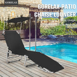 Adjustable Outdoor Beach Patio Pool Recliner with Sun Shade-Black