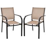 Set of 2 Patio Stackable Dining Chairs with Armrests Garden Deck-Brown