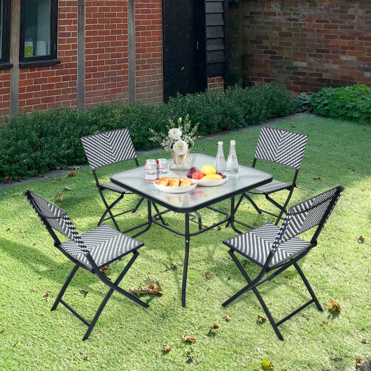 Set of 4 Patio Folding Rattan Dining Chairs for Camping and Garden