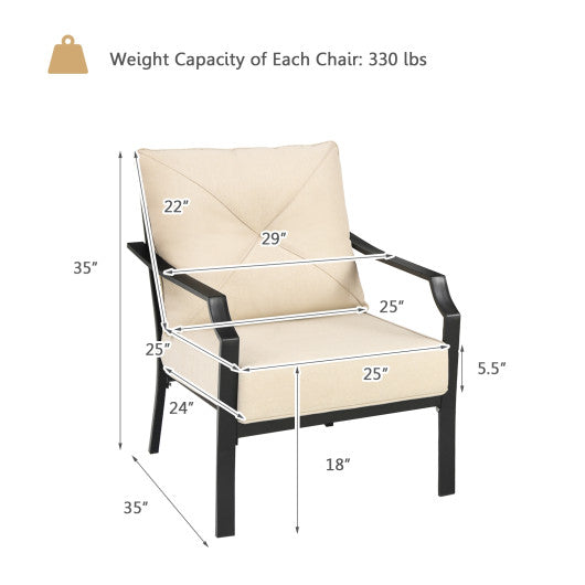 2 Pieces Patio Dining Set with Padded Cushions Armrest Steel Frame