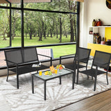 4 PCS Patio Furniture Set Sofa Coffee Table Steel Frame Garden-Gray