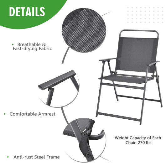 3-Piece Patio Table Set with Tempered Glass Round Table and 2 Lawn Chair-Gray