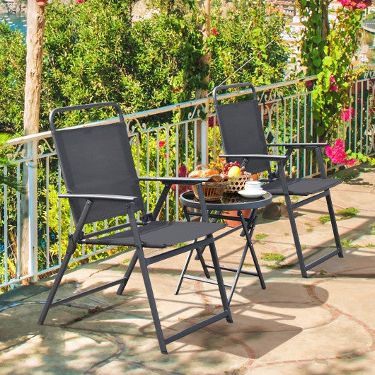 3-Piece Patio Table Set with Tempered Glass Round Table and 2 Lawn Chair-Gray