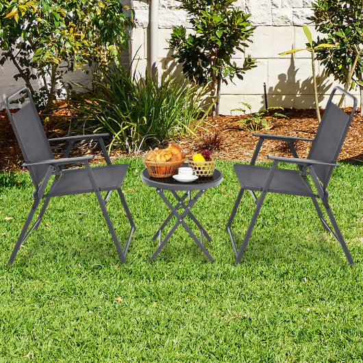 3-Piece Patio Table Set with Tempered Glass Round Table and 2 Lawn Chair-Gray