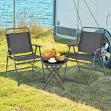 3-Piece Patio Table Set with Tempered Glass Round Table and 2 Lawn Chair-Gray