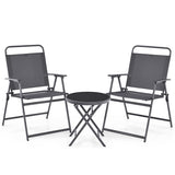 3-Piece Patio Table Set with Tempered Glass Round Table and 2 Lawn Chair-Gray